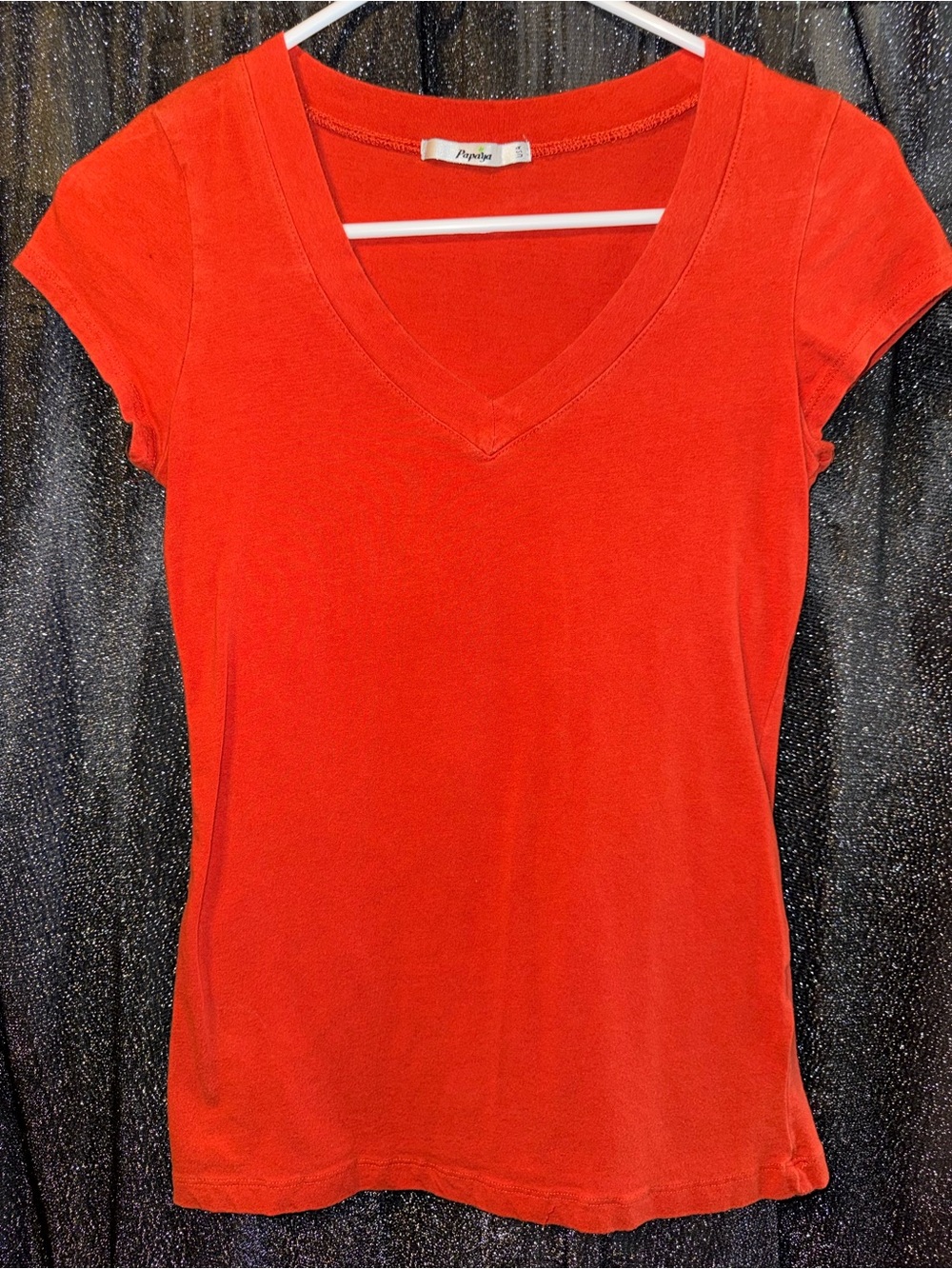 Papaya Bright Orange V-Neck Short Sleeve Tee